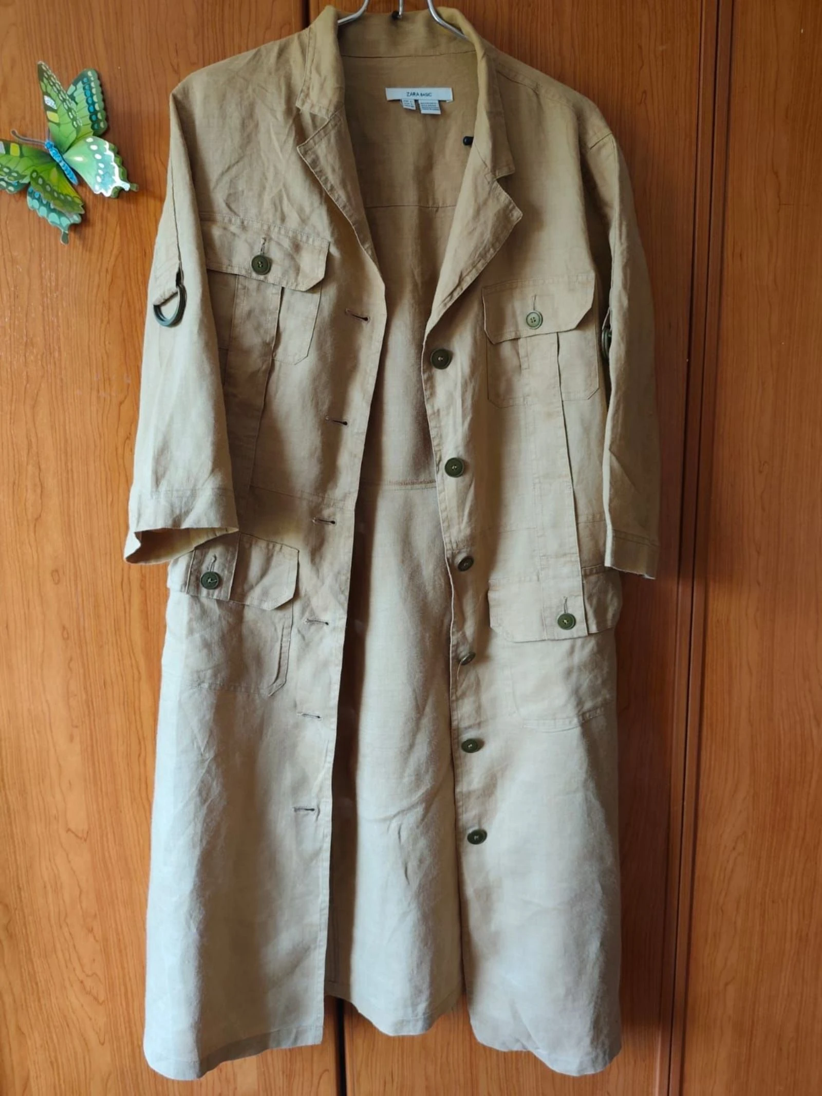 Zara Basic gabardina larga safari ramio beige talla L